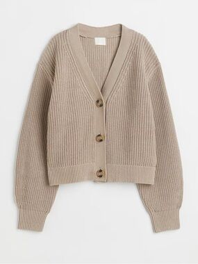 H&M Beige Ribbed Button Knit Cardigan